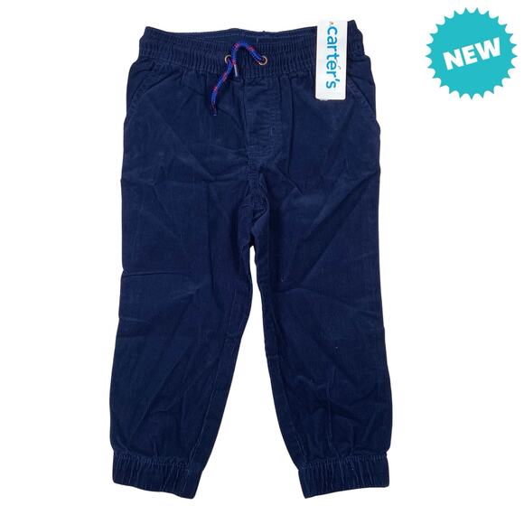 Carter's Pants Boys Size 2T Corduroy Joggers Elastic Waist Drawstring Blue NEW - Picture 1 of 5